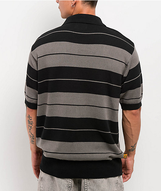 FB County Charlie Browns Black & Grey Stripe Quarter Zip Knit Shirt