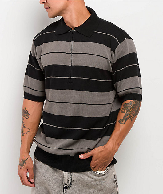 FB County Charlie Browns Black & Grey Stripe Quarter Zip Knit Shirt