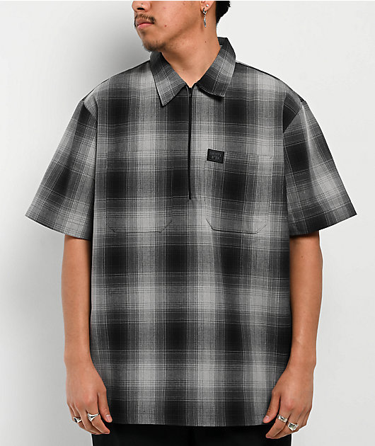 FB County Checker Black & Grey Half Zip Short Sleeve Shirt | Zumiez