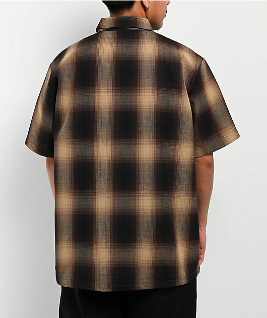 FB County Checker Brown & Tan Half Zip Short Sleeve Shirt