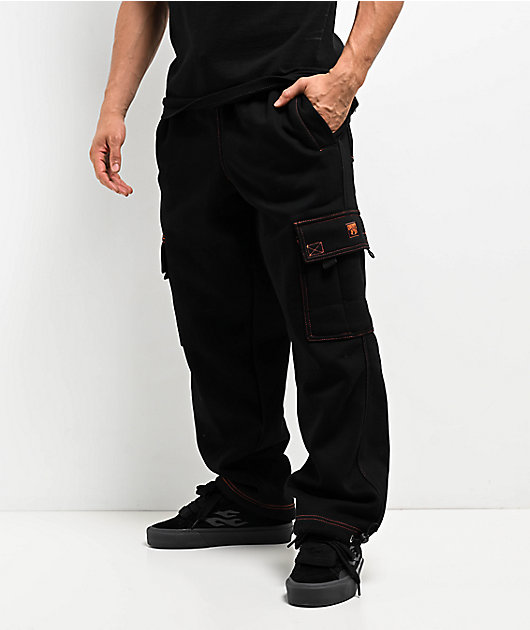 FB County Contrast Black & Orange Cargo Sweatpants