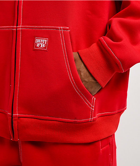 FB County Contrast Red Zip Hoodie