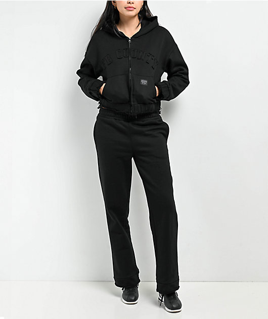 FB County French Terry Black Crop Zip Hoodie | Zumiez