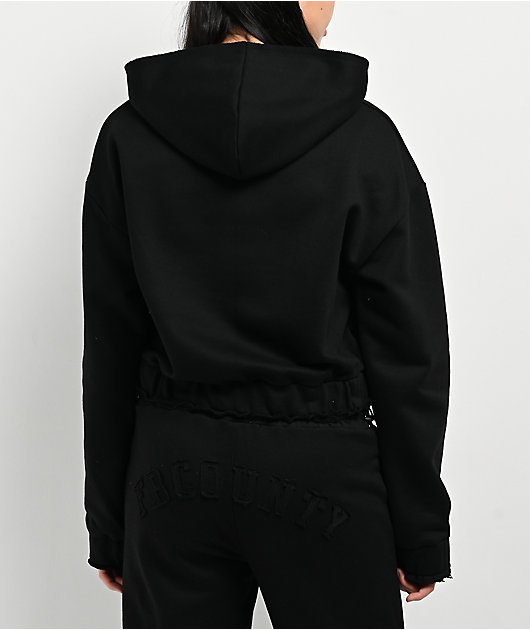 FB County French Terry Black Crop Zip Hoodie