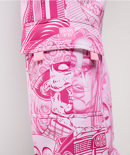 FB County Graffiti Pink Cargo Sweatpants