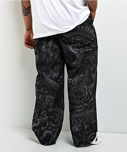 FB County Inked Up Black Baggy Denim Jeans