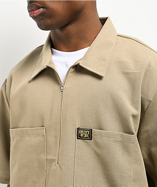 FB County Khaki Zip Short Sleeve Shirt