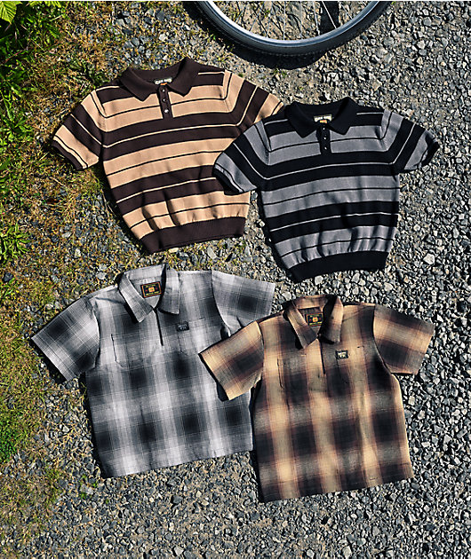 FB County Kids Checker Grey Half Zip Short Sleeve Flannel