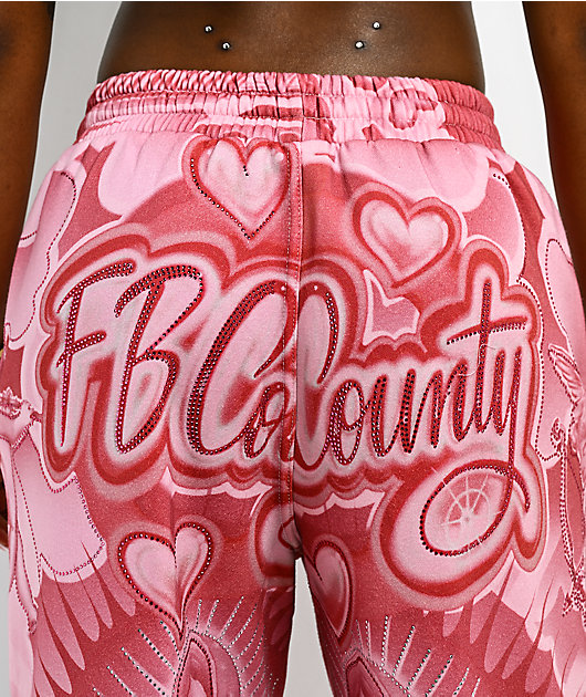 FB County Mi Amor Rhinestone Pink Sweatpants