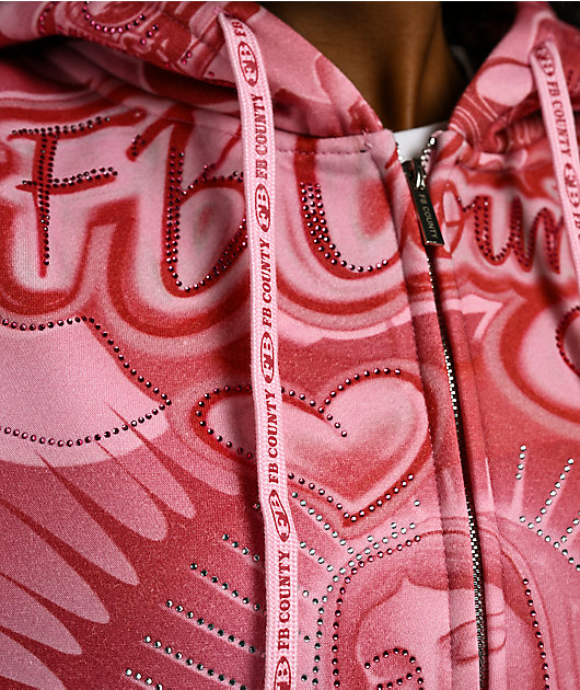 FB County Mi Amor Rhinestone Pink Zip Hoodie