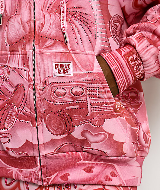 FB County Mi Amor Rhinestone Pink Zip Hoodie