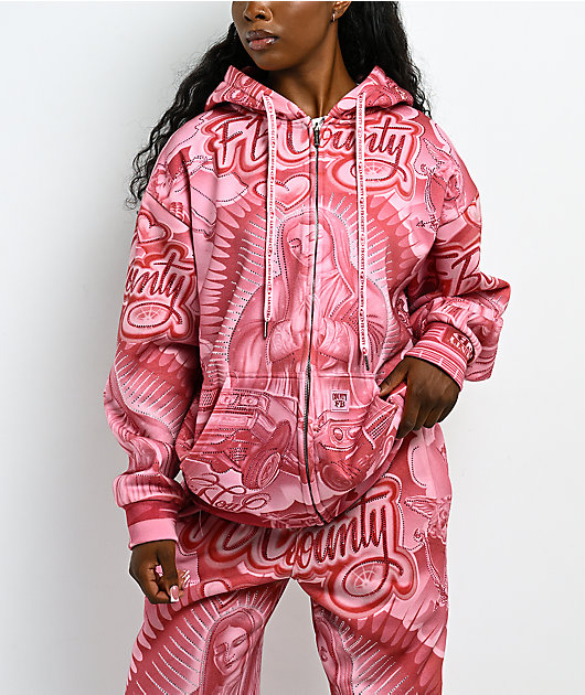 FB County Mi Amor Rhinestone Pink Zip Hoodie