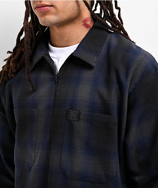 FB County Navy Blue & Black Checker Zip Long Sleeve Shirt | Zumiez