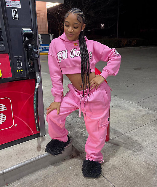 FB County Old School Pink Crop Hoodie | Zumiez
