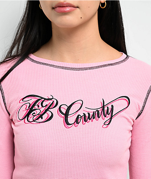 FB County Pink Crop Thermal Long Sleeve T-Shirt