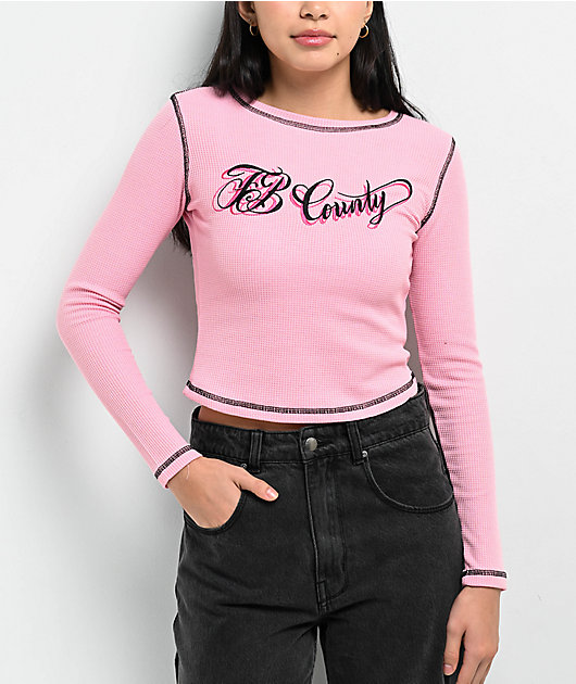 FB County Pink Crop Thermal Long Sleeve T-Shirt