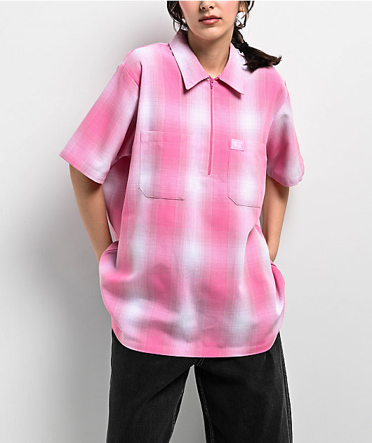 FB County Pink Plaid Zip Short Sleeve Woven Shirt | Zumiez