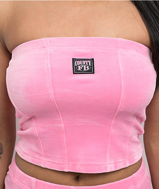 FB County Pink Velour Corset Tube Top