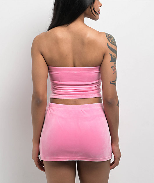 FB County Pink Velour Corset Tube Top