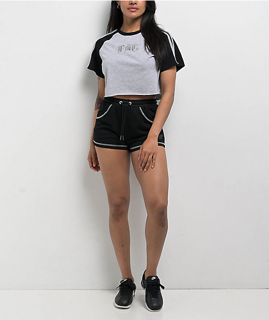 FB County Pop Stitch Grey & Black Boxy Crop T-Shirt