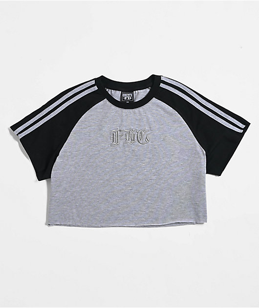 FB County Pop Stitch Grey & Black Boxy Crop T-Shirt