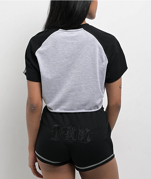 FB County Pop Stitch Grey & Black Boxy Crop T-Shirt