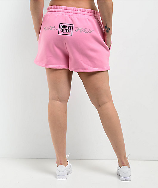 FB County Rhinestone Pink Sweat Shorts