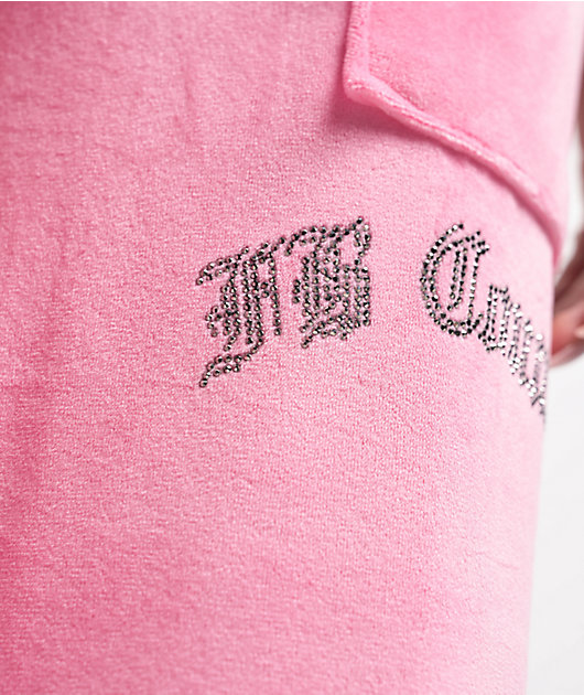 FB County Rhinestone Pink Velour Track Pants