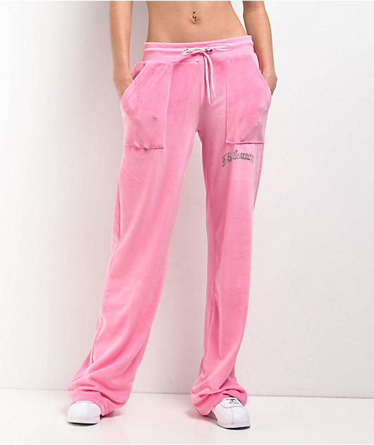 FB County Rhinestone Pink Velour Track Pants