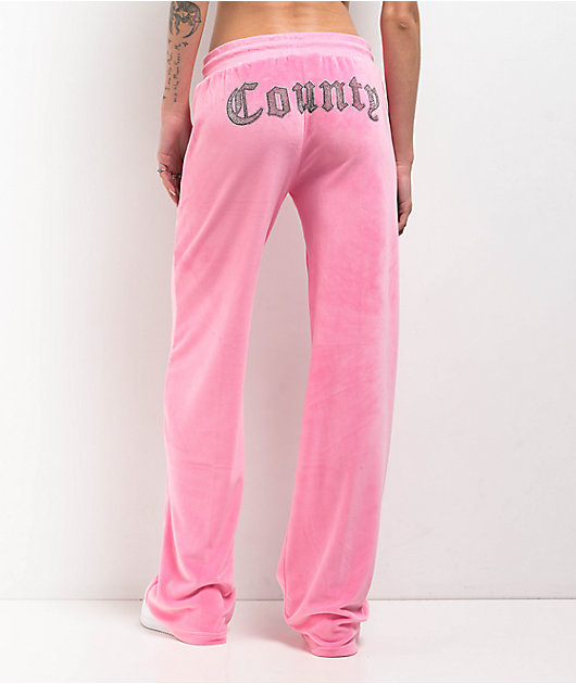 FB County Rhinestone Pink Velour Track Pants | Zumiez