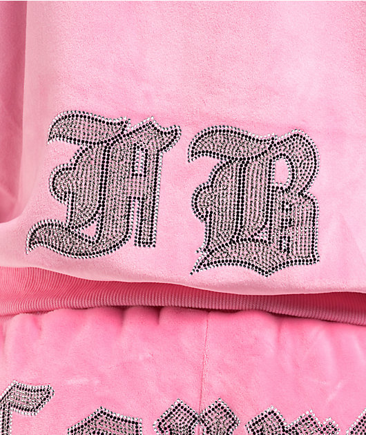 FB County Rhinestone Pink Velour Zip Hoodie
