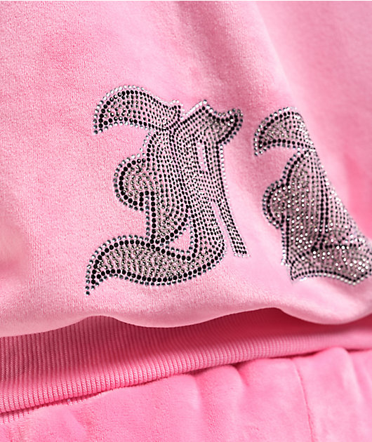 FB County Rhinestone Pink Velour Zip Hoodie