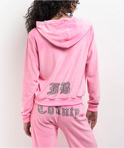FB County Rhinestone Pink Velour Zip Hoodie