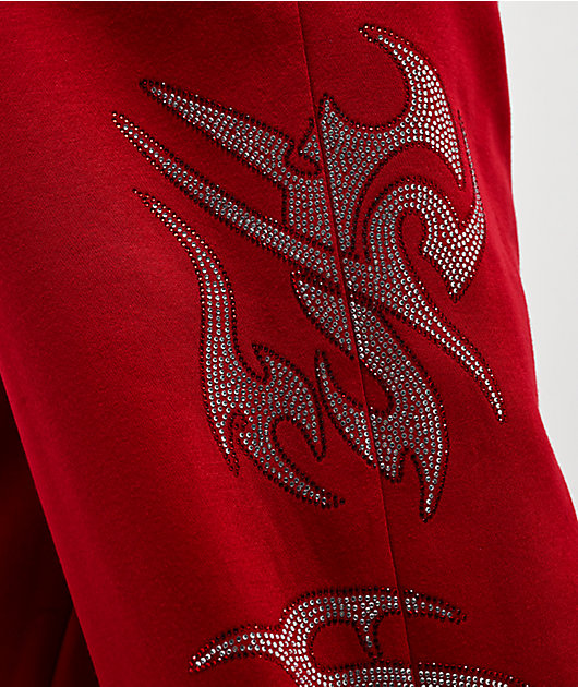 FB County Rhinestone Red Straight Leg Sweatpants