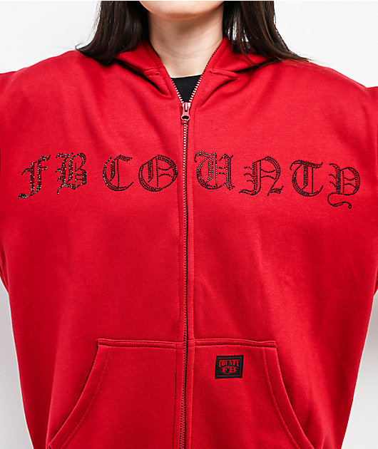 FB County Rhinestone Red Zip Hoodie