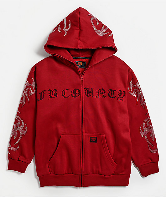 FB County Rhinestone Red Zip Hoodie | Zumiez