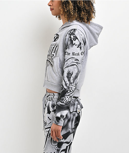 FB County Tatted Up Grey Crop Zip Hoodie