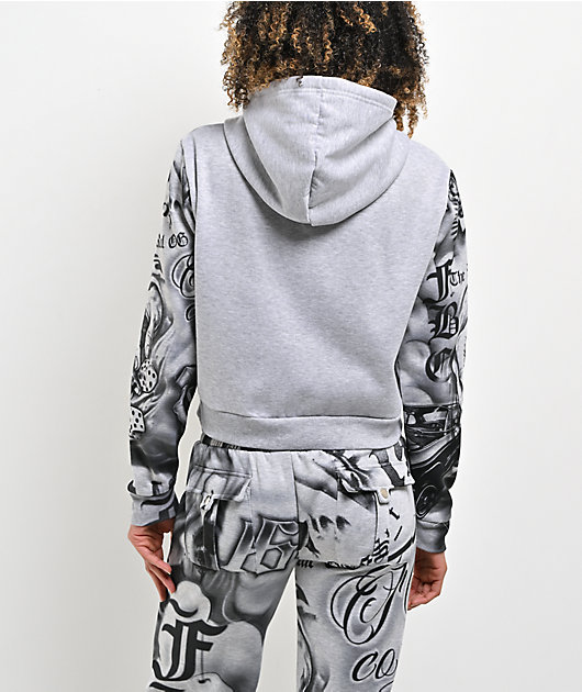 FB County Tatted Up Grey Crop Zip Hoodie