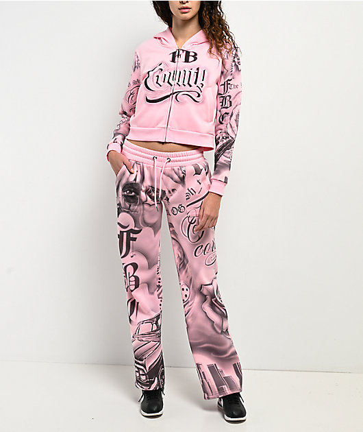 FB County Tatted Up Pink Straight Leg Sweatpants