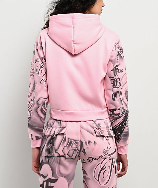 トップス FB COUNTY TATTED UP HOODIE & SWEATPANTS FB County Tatted Up Pink Zip Hoodie | Zumiez