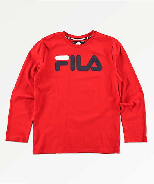 Cuatro Ninguna vacío FILA Classic Logo camiseta roja de manga larga para niños