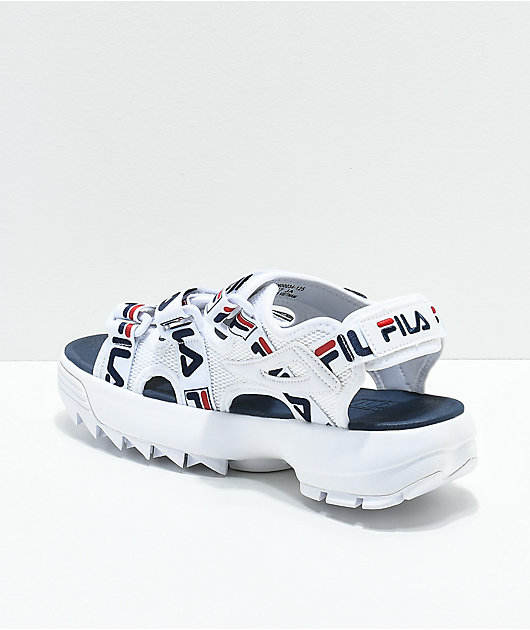 fila disruptor white platform sandal