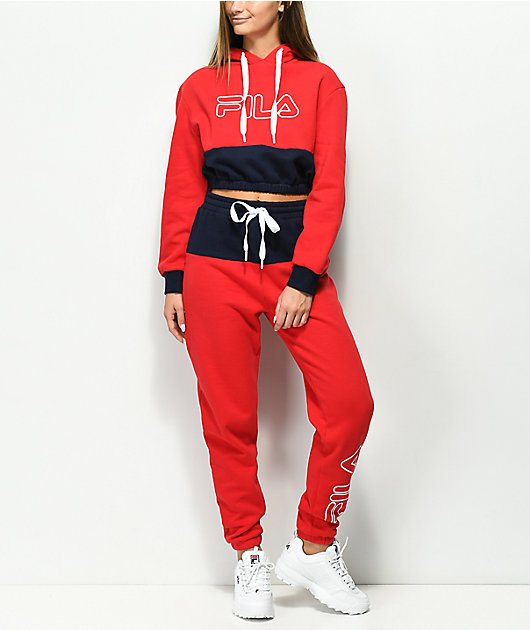 red fila cropped hoodie