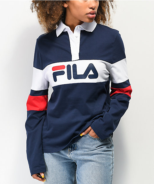 FILA Jacqueline Navy Sleeve Polo Shirt | Zumiez