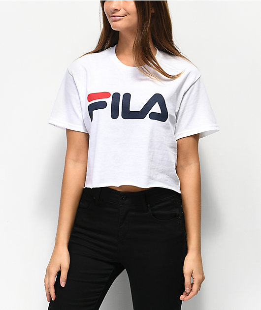tekst Konsulat Sund mad FILA Logo White Crop T-Shirt