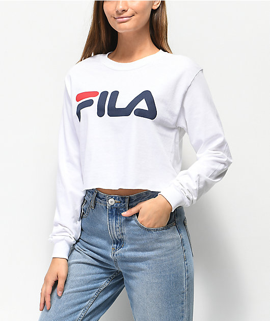 Cha Engreído dictador FILA Logo camiseta blanca de manga larga