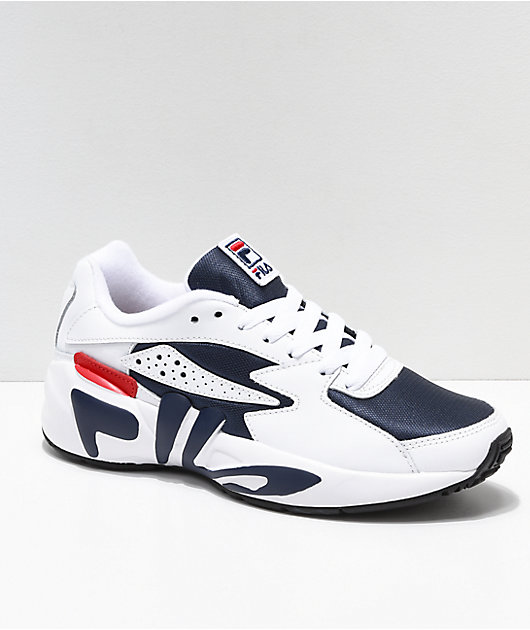 blue and white fila shoes