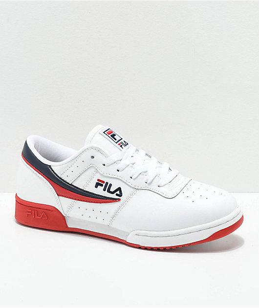 fila white and red shoes