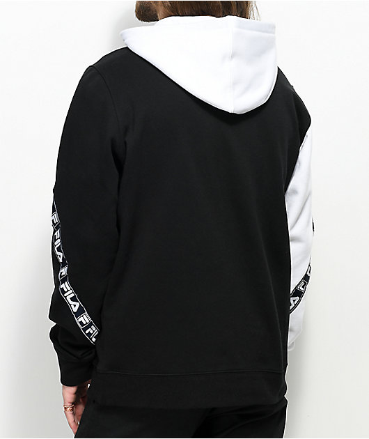 Fila tag fleece black & white hoodie clearance