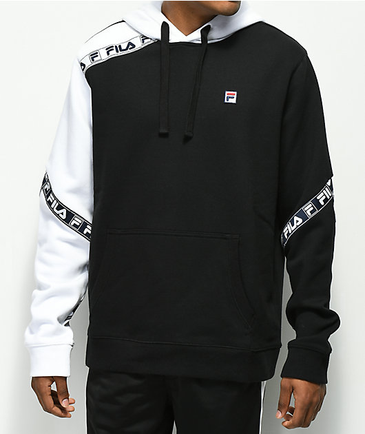 Fila tag fleece black & white hoodie top